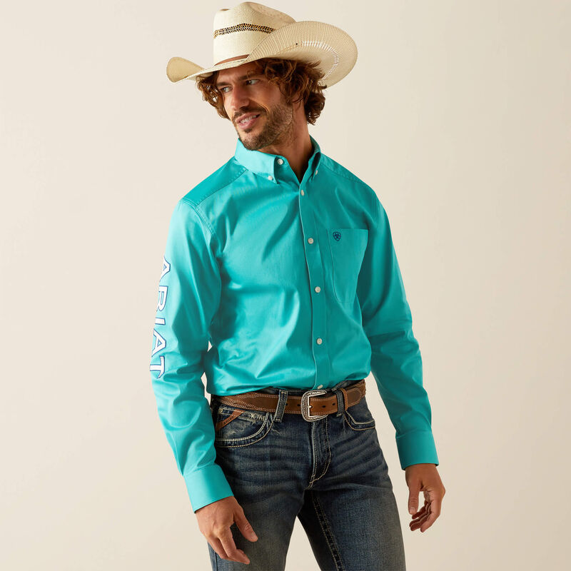 Ariat Men's Team Logo Twill Classic Fit Shirt Turquoise/Blue / Small Ariat Men's Team Logo Twill Classic Fit Shirt Turquoise/Blue / Small