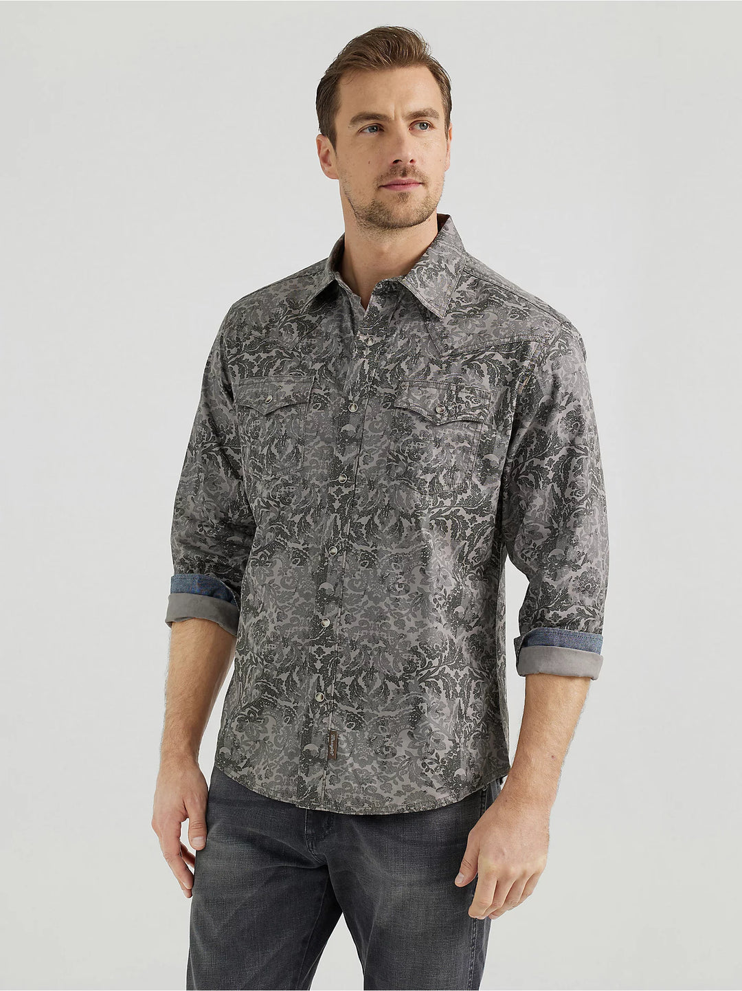 Men's Wrangler® Retro® Premium Long Sleeve Western Snap Printed Shirt - 112356589 - FINAL SALE