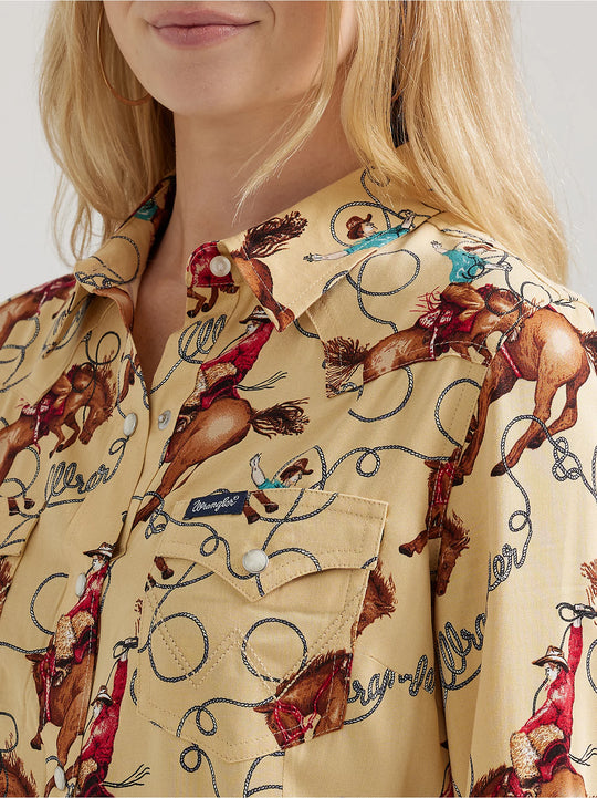 Ladies Wrangler Saddle Up Slim Western Snap Shirt - 112356642