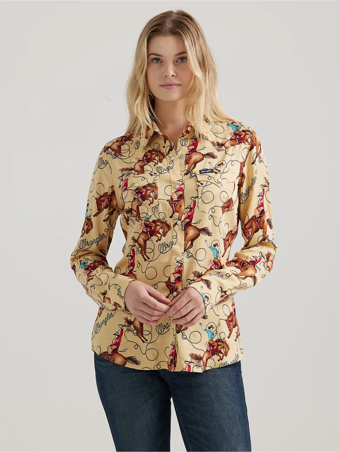 Ladies Wrangler Saddle Up Slim Western Snap Shirt - 112356642