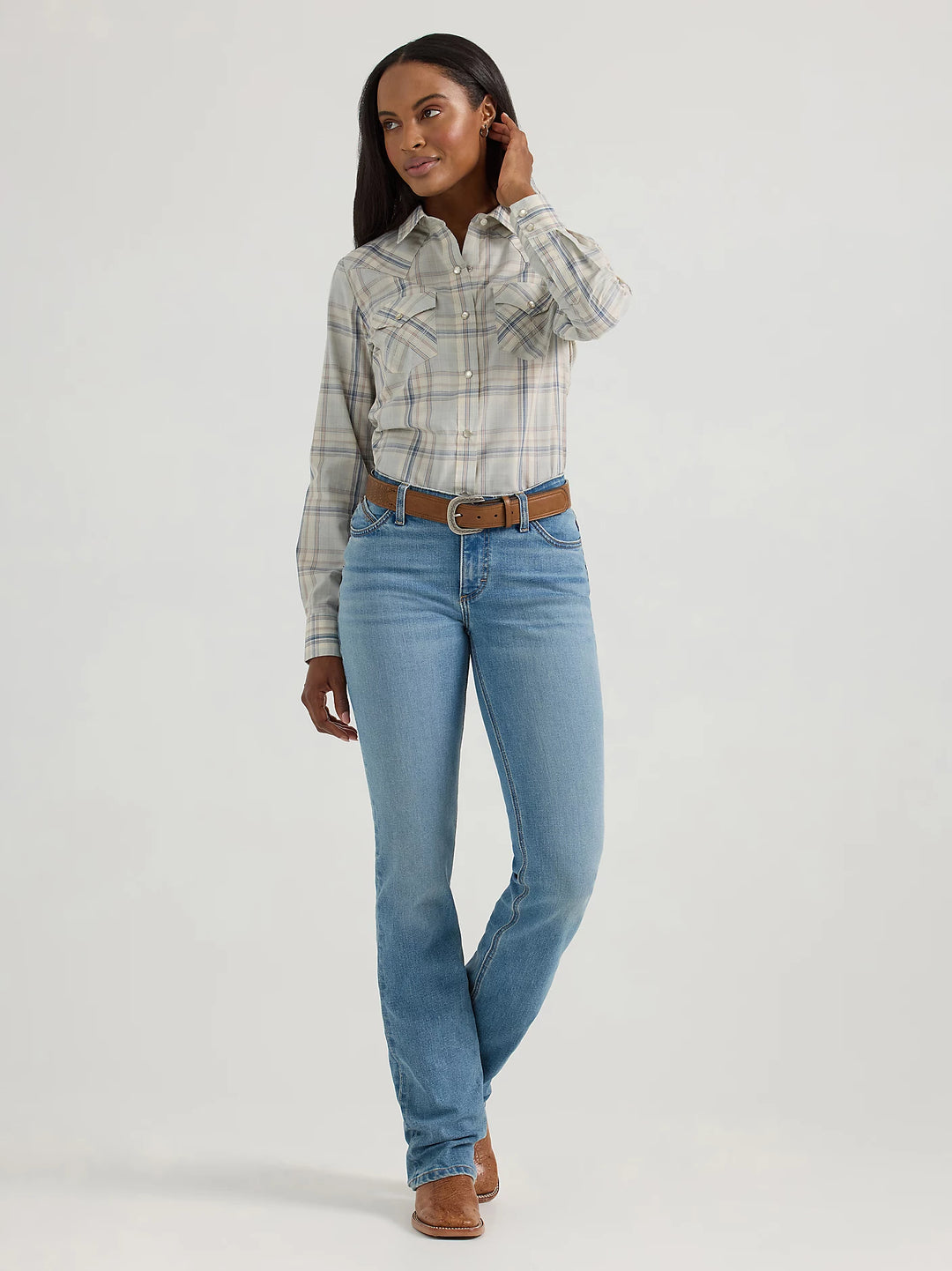 Ladies Wrangler Essential Long Sleeve Plaid Western Snap Top - 112360738