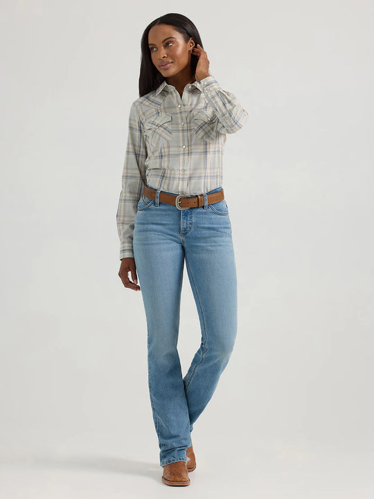 Ladies Wrangler Essential Long Sleeve Plaid Western Snap Top - 112360738