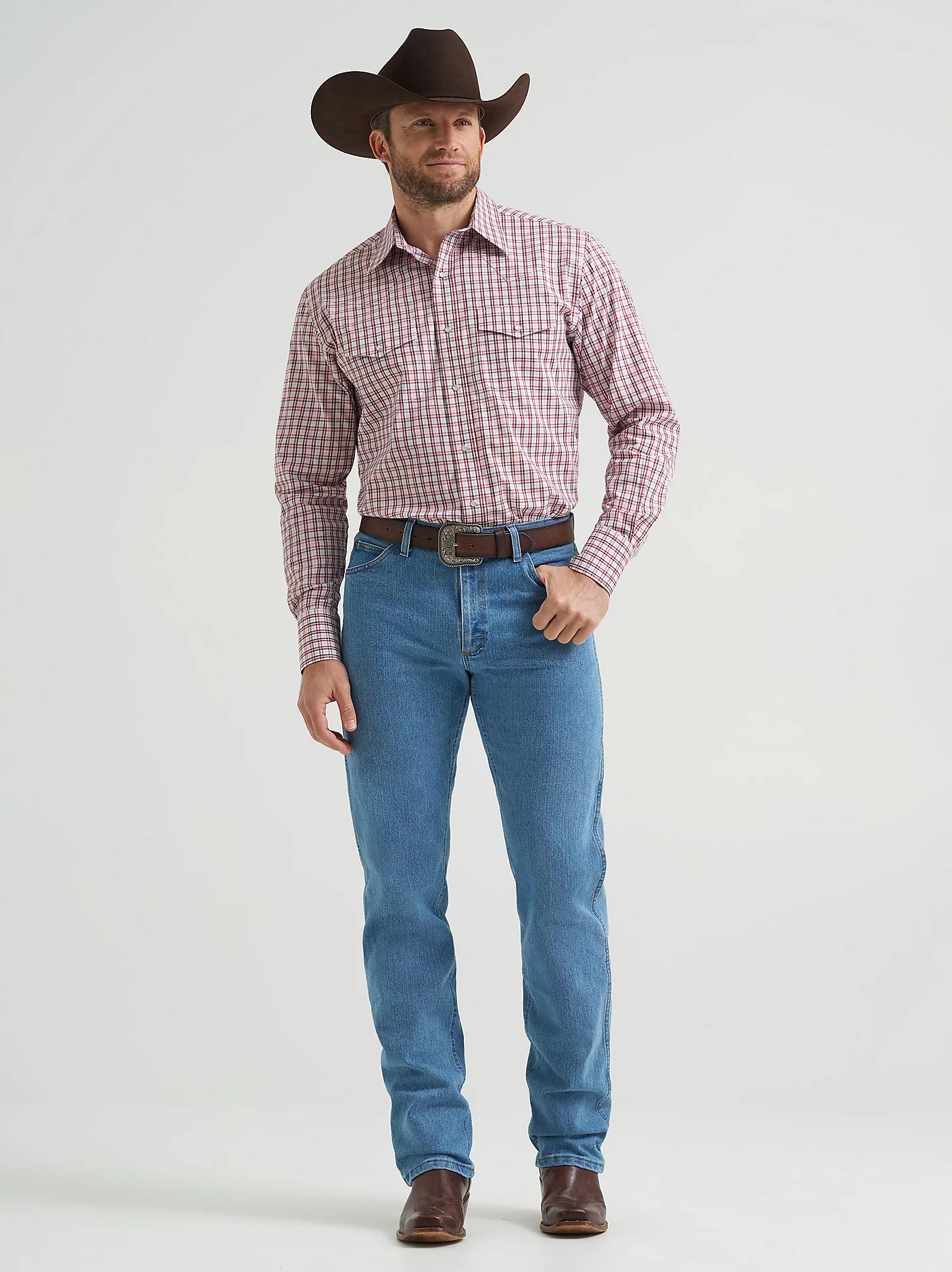 Men's Wrangler Wrinkle Resist Long Sleeve Western Snap Plaid Shirt-Seaside Blue