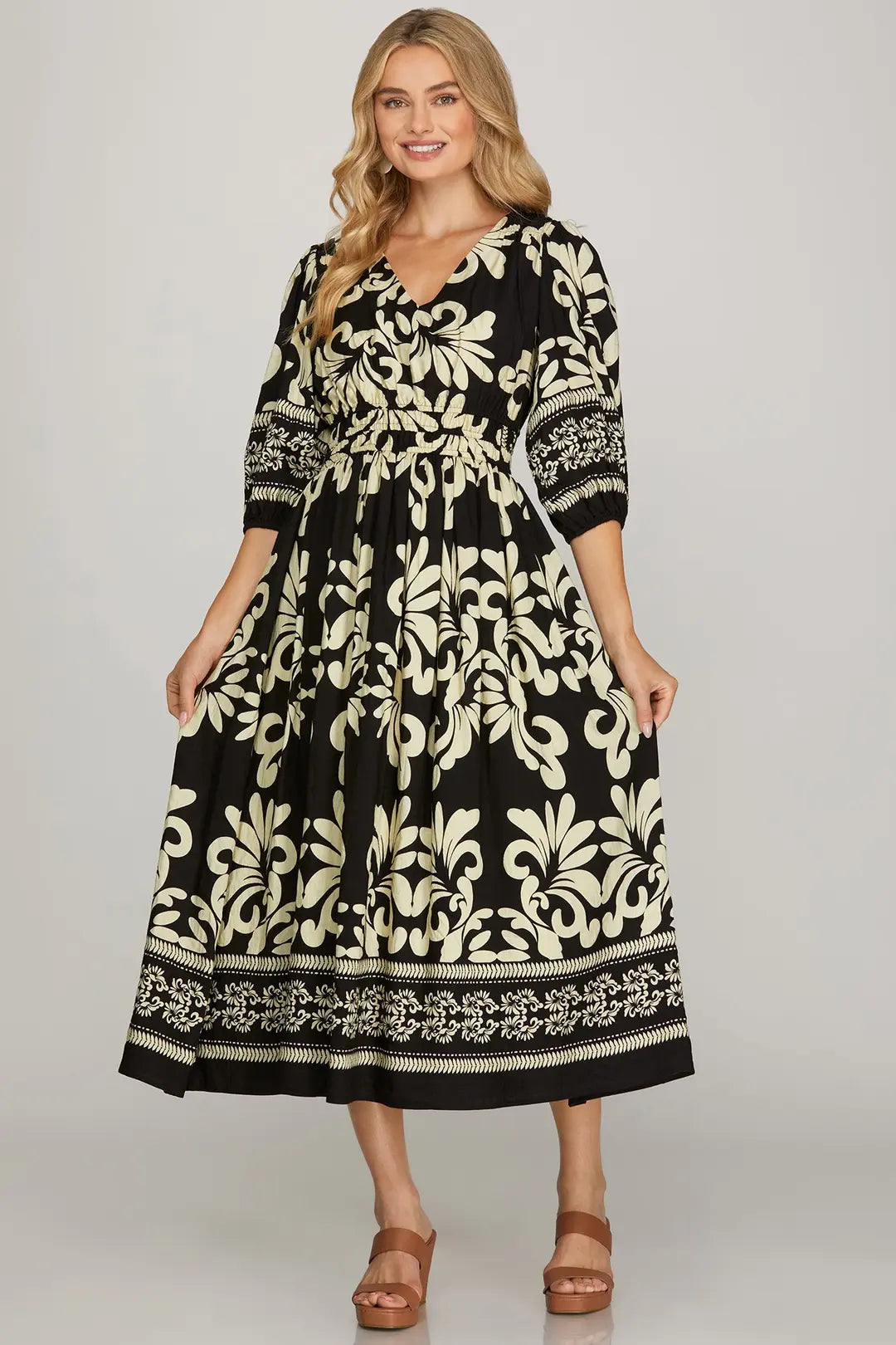 Ladies She + Sky Black Printed Woven Dress