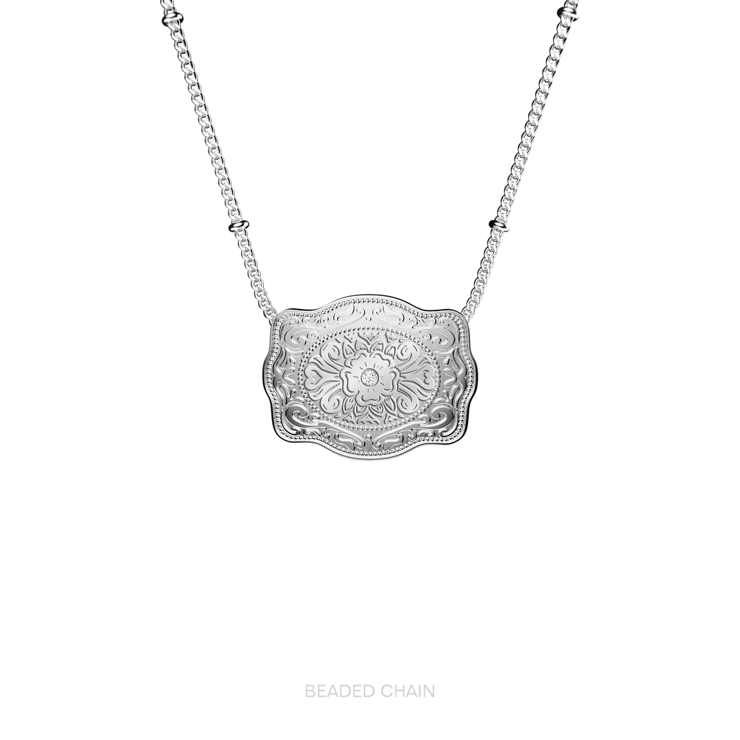 SpurWest Trading Co. Mini Belt Buckle Amelia Rose Necklace - Silver