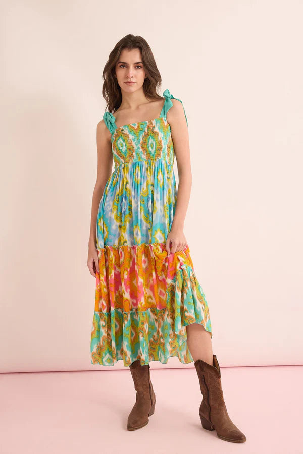 Jade Geometric Drop Waist Dress In Green And Orange Large Jade Geometric Drop Waist Dress In Green And Orange Large