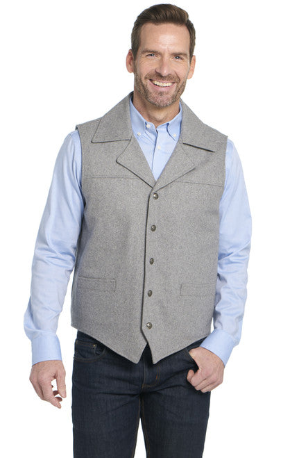 Men's Cripple Creek Wool Melton Snap Front Dove Grey Collared Vest - CR39066