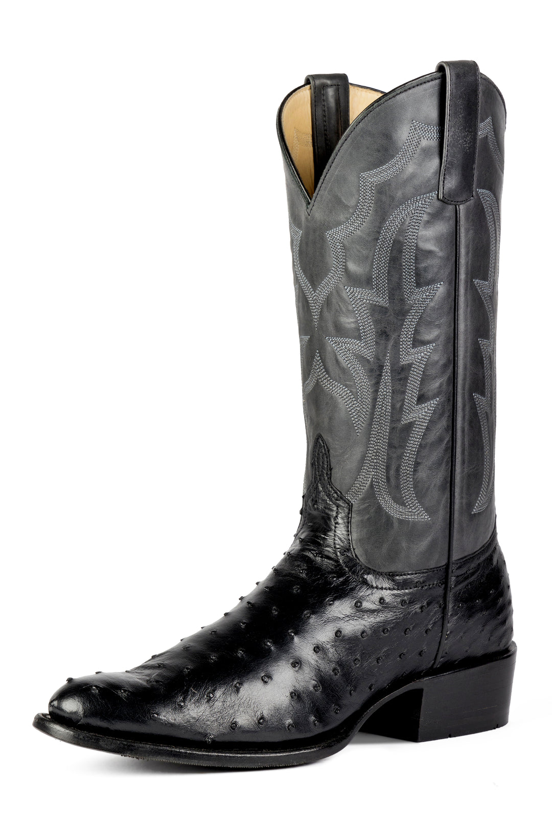 Men's Horse Power Top Hand Black Full Quill Ostrich with 13" Black Pull Up Tops - HP6510
