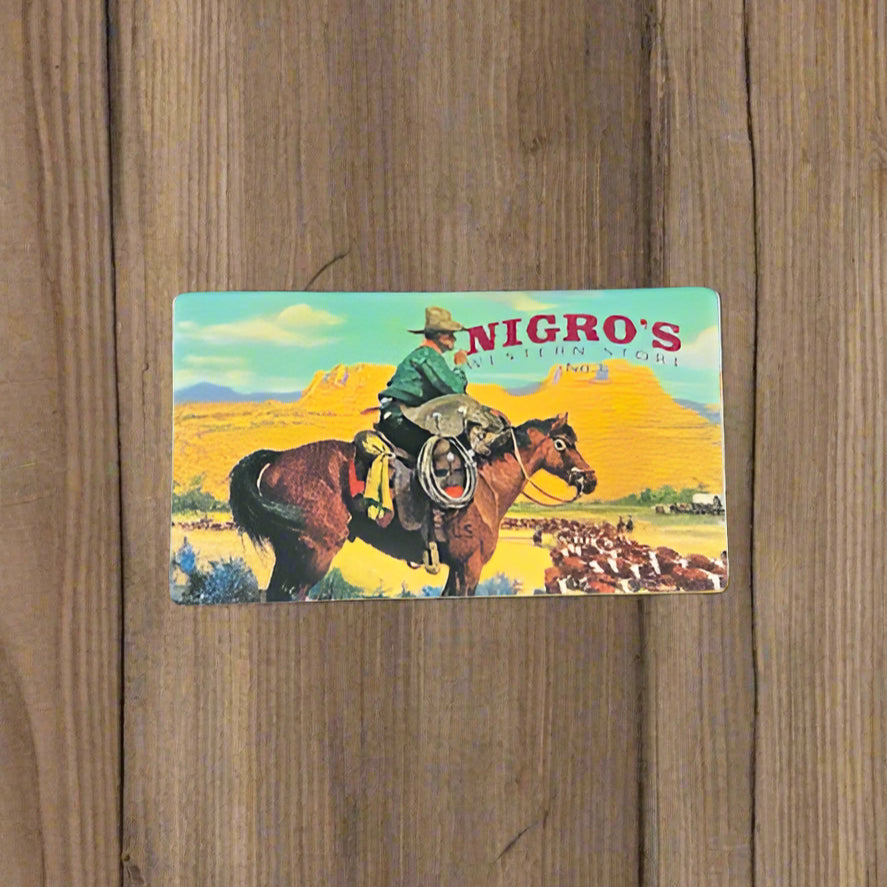 Nigro's Western Store All Leather Sticker - Bright Colored Cowboy