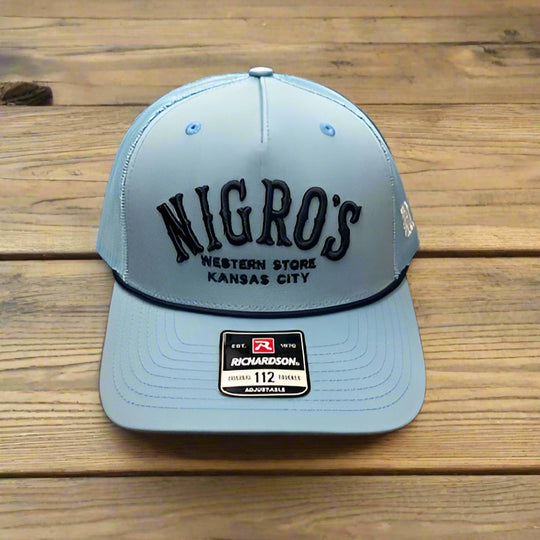 Nigro's Richardson 112 "Nigro's" Navy Arch Solid Columbia Blue Cap Navy Rope - NBC 5