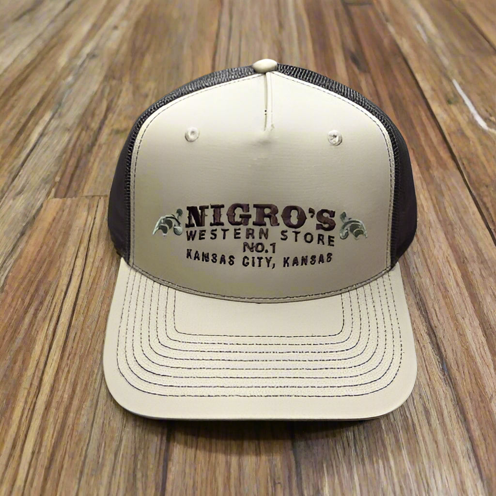 Nigro's Richardson 112FPC Split Kahki/Coffee with Brown/Sage Scrolls Logo - NBC 19