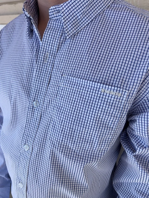 Nigro's Exclusive White & Navy Gingham Classic Long Sleeve Shirt