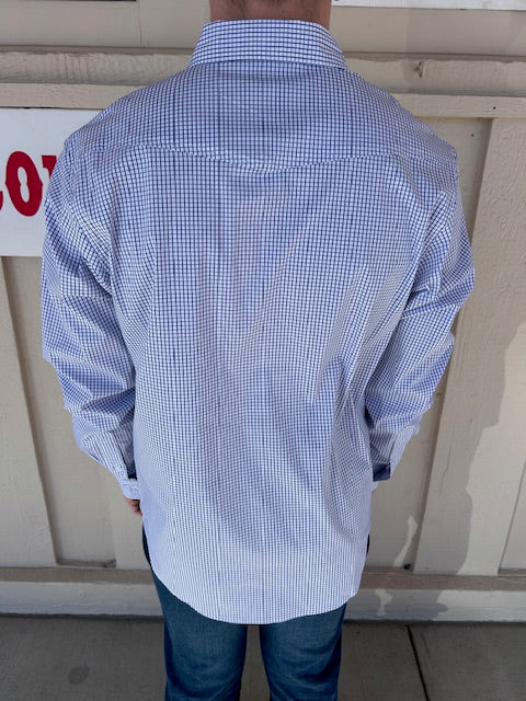 Nigro's Exclusive White & Navy Gingham Classic Long Sleeve Shirt