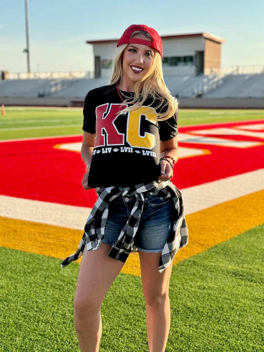 Ladies Texas True Threads KC Block Superbowl Wins Charcoal Tee by Randi Mahomes