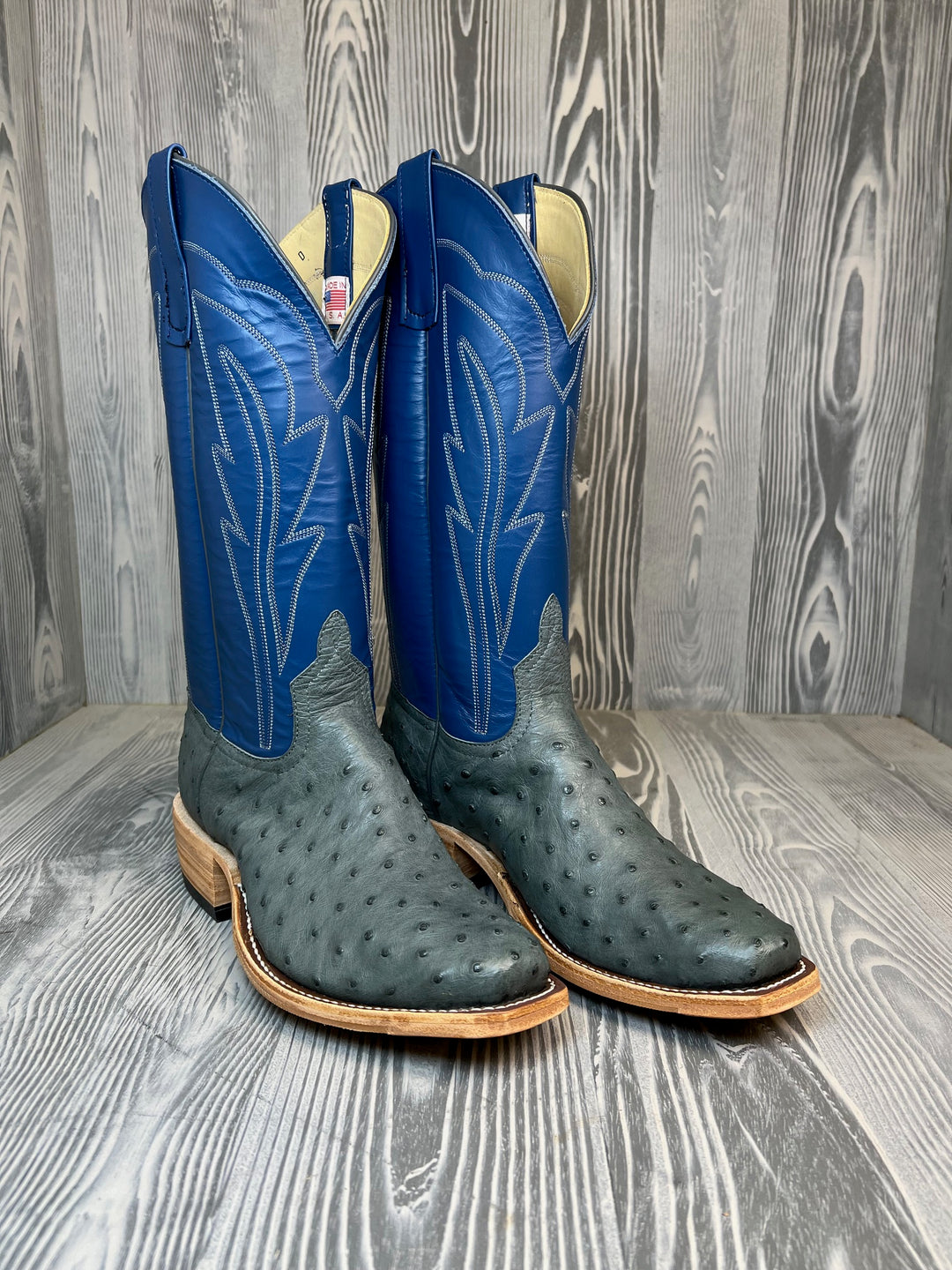 Men's Anderson Bean Charcoal Grey Full Quill Ostrich with 13" Blue Glove Tops - Style # 210
