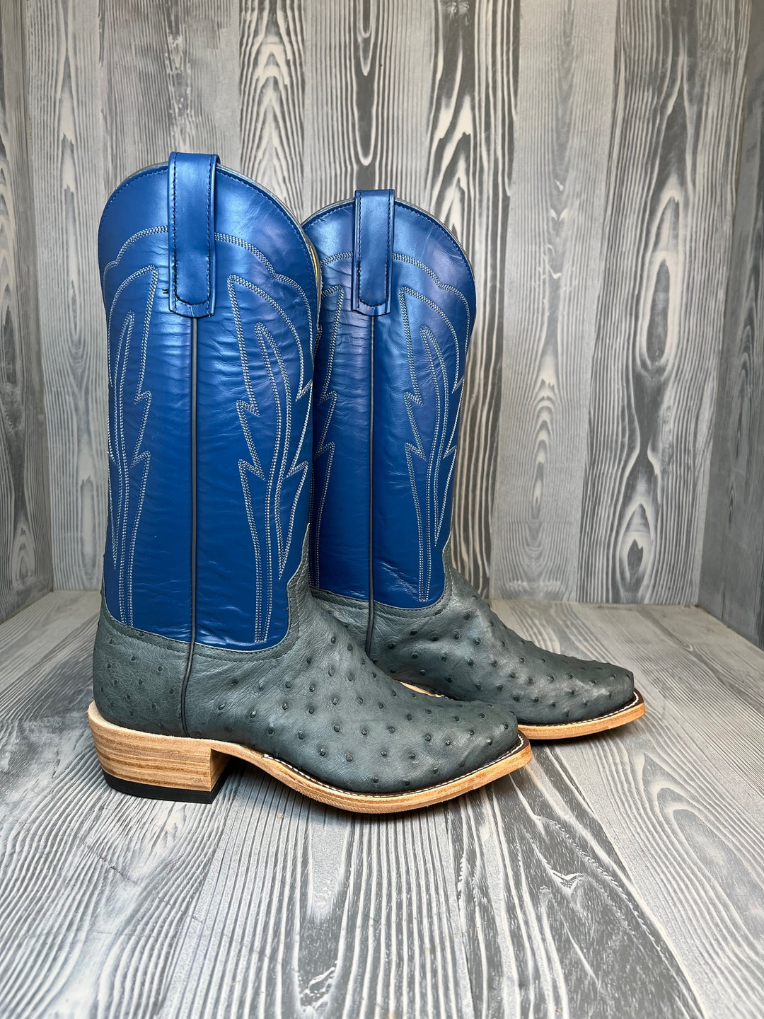 Men's Anderson Bean Charcoal Grey Full Quill Ostrich with 13" Blue Glove Tops - Style # 210