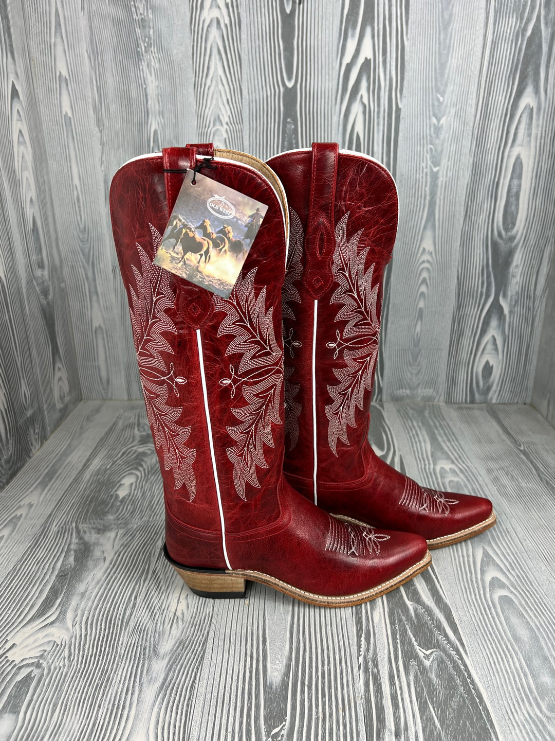 Bottes western Old West hautes rouges à bout pointu pour femmes - TS1551
