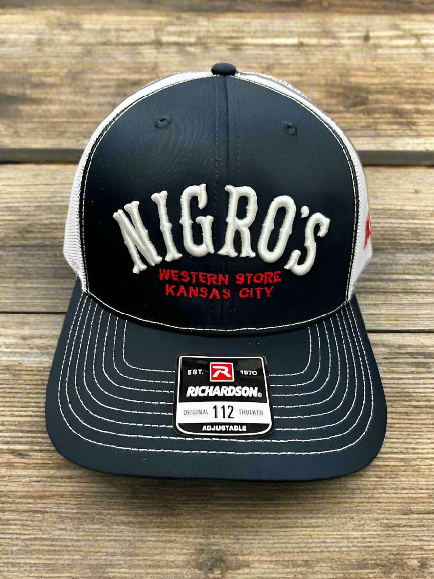 Nigro's Richardson 112 "Nigro's" White Arch Navy Front White Mesh - NBC 69