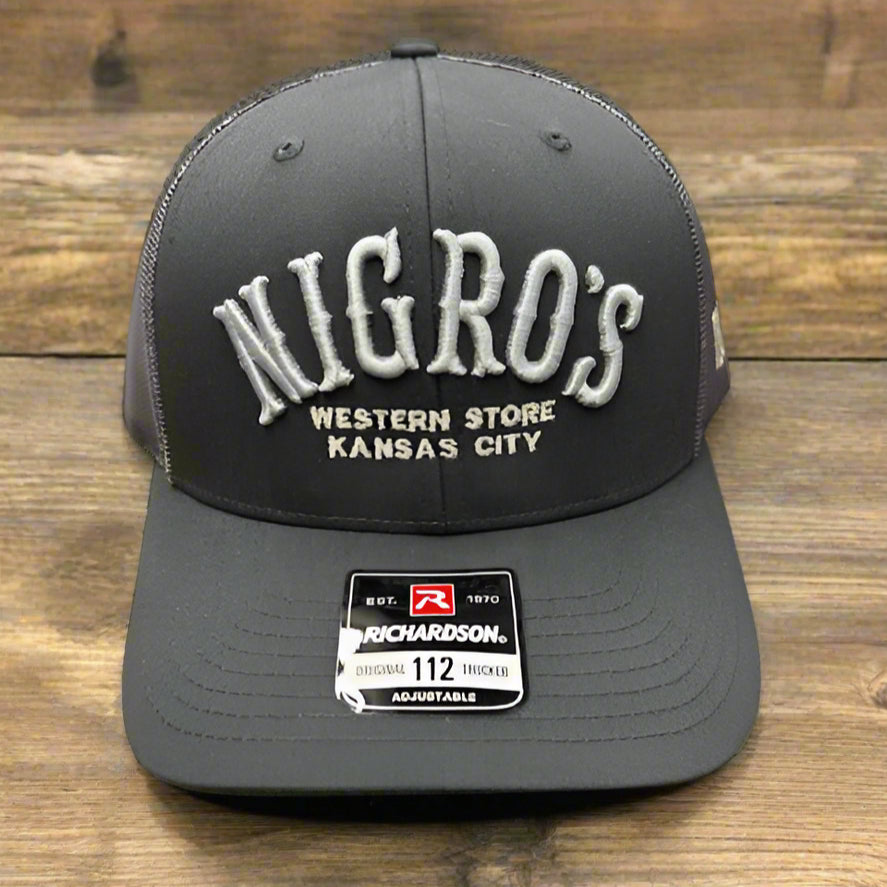 Nigro's Richardson 112 6 Panel "Nigro's" Grey Arch Charcoal Hat - NBC 30