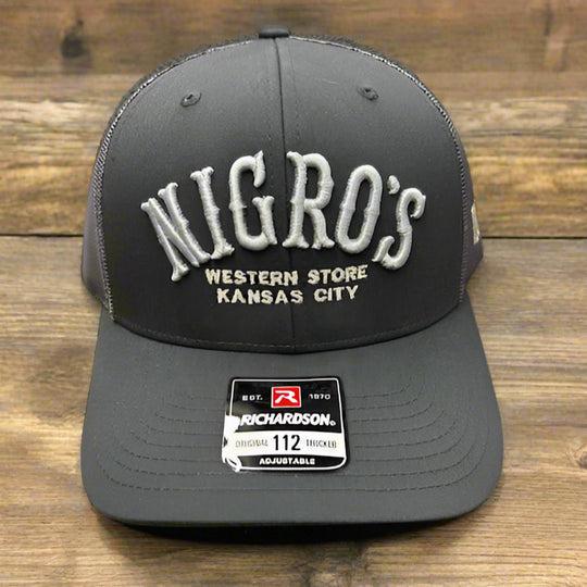 Nigro's Richardson 112 6 Panel "Nigro's" Grey Arch Charcoal Hat - NBC 30
