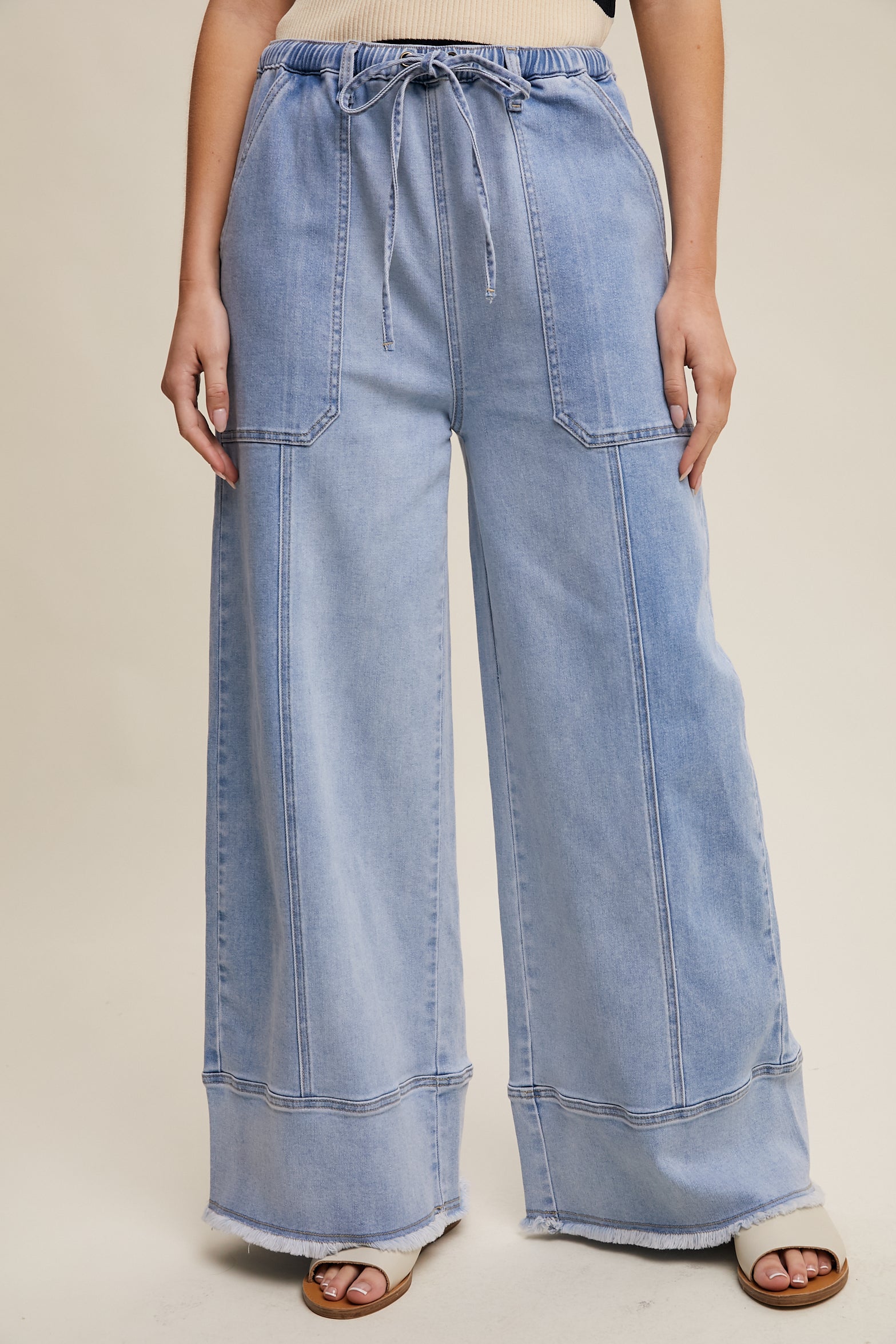 Ladies Listicle Drawstring Flared Denim Pants - LP0259