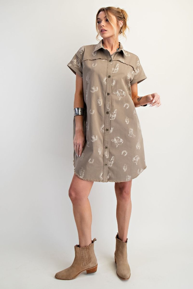 Ladies Easel Western Printed Washed Twill Shirt Dress - ED28057 Medium Ladies Easel Western Printed Washed Twill Shirt Dress - ED28057 Medium