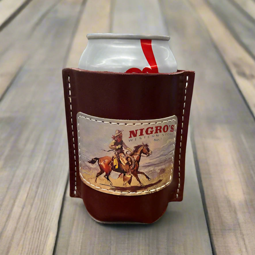 Nigro's Western Store All Leather Koozie - Running Cowboy