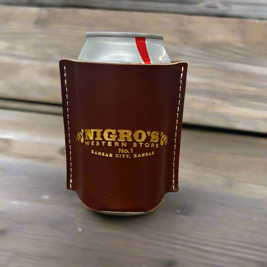 Nigro's Western Store All Leather Koozie - Gold Embossed Logo