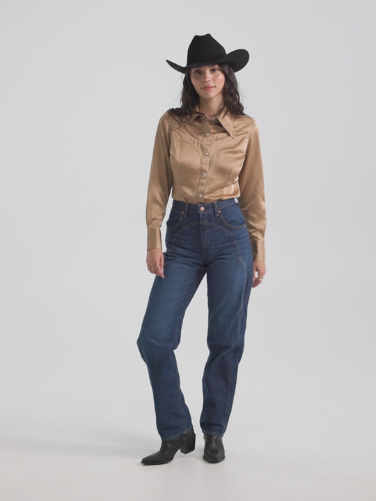 Ladies Wrangler x Lainey Wilson Glam Satin Western Snap Shirt
