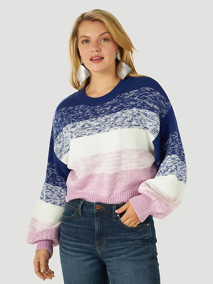 Ladies Wrangler Balloon Sleeve Heather Ombre Sweater - 112317787