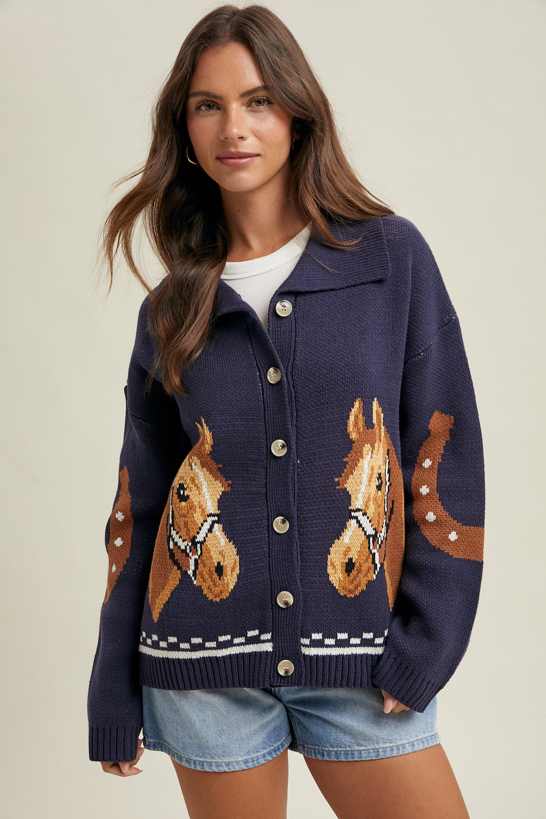 Ladies WishList Horse Graphic Cardigan - WL25-12405