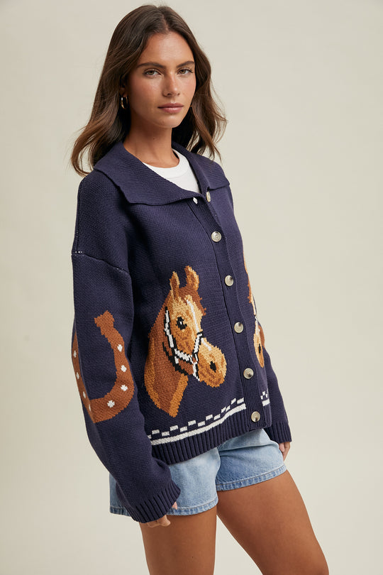 Ladies WishList Horse Graphic Cardigan - WL25-12405