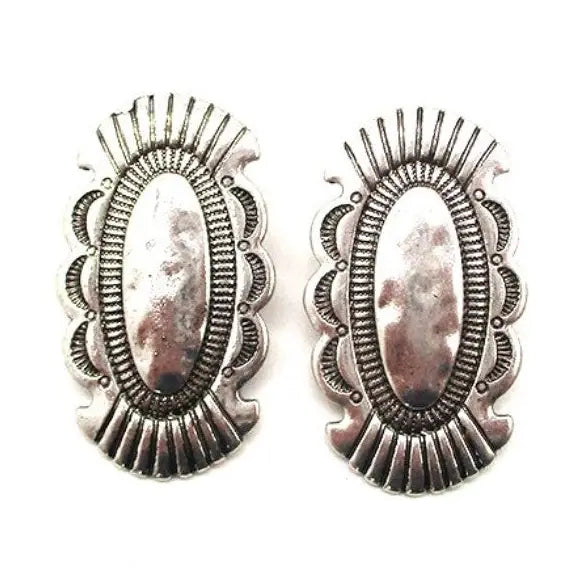 Western Oval Concho Earrings - SE2484SB