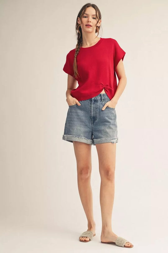 Ladies Jodifll Short Drop Shoulder Red Sweater Knot - G15760