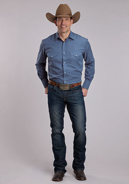 Men's Roper Long Sleeve Blue Steerhead Western Shirt - 7028 BU