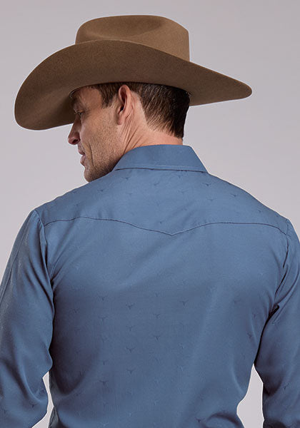 Men's Roper Long Sleeve Blue Steerhead Western Shirt - 7028 BU