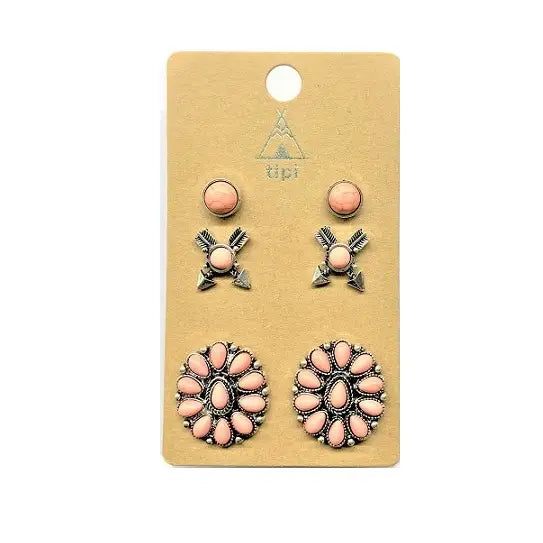 Western 3 Pair Turquoise Earring Set