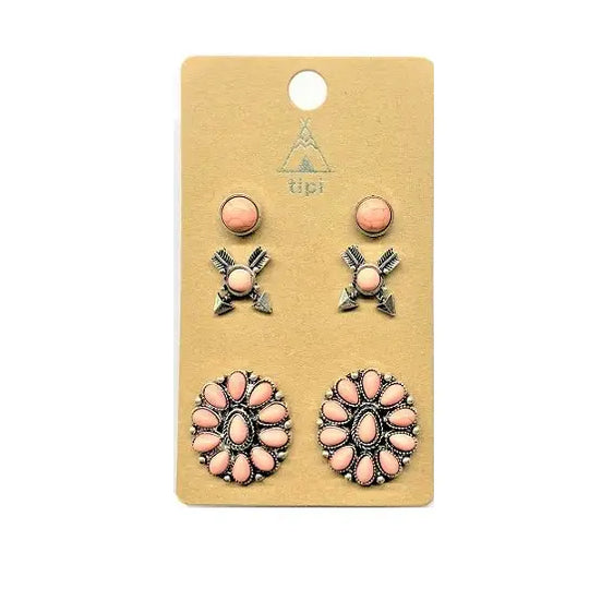 Western 3 Pair Turquoise Earring Set