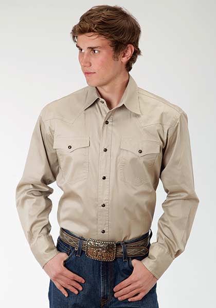 Men's Roper Long Sleeve Poplin Tan Shirt - 1126 TA