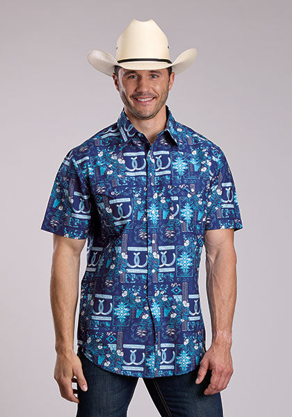 Men's Roper Tropical Resort Print Short Sleeve Shirt - 0326