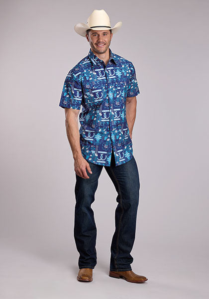 Men's Roper Tropical Resort Print Short Sleeve Shirt - 0326
