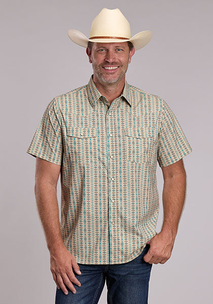 Men's Cinch Active Short Sleeve Vertical Aztec Print Shirt - 5104 BU