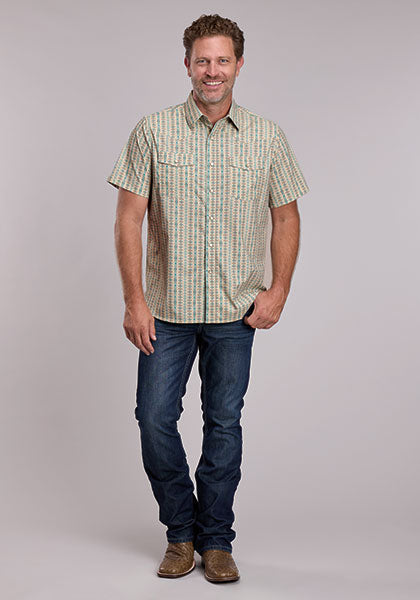 Men's Cinch Active Short Sleeve Vertical Aztec Print Shirt - 5104 BU