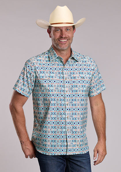 Men's Roper Active Short Sleeve Horizontsl Aztec Print Shirt - 5103 BU