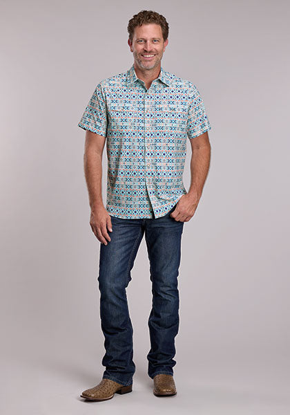 Men's Roper Active Short Sleeve Horizontsl Aztec Print Shirt - 5103 BU
