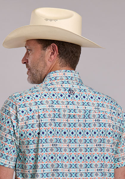 Men's Roper Active Short Sleeve Horizontsl Aztec Print Shirt - 5103 BU