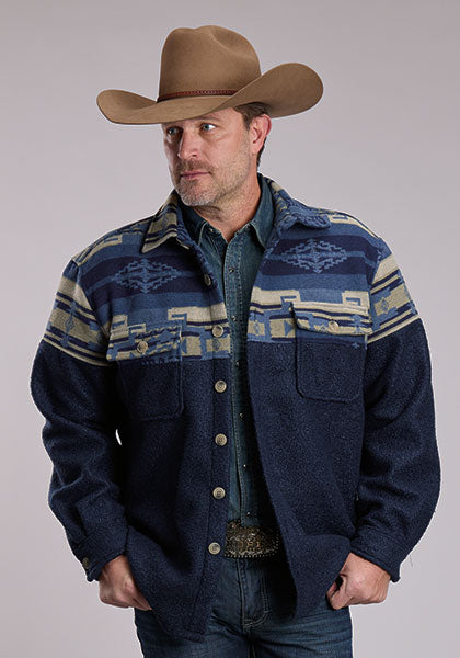 Men's Roper 3304 Navy/Tan Aztec Pieced with Provence Weave - 6259 BU