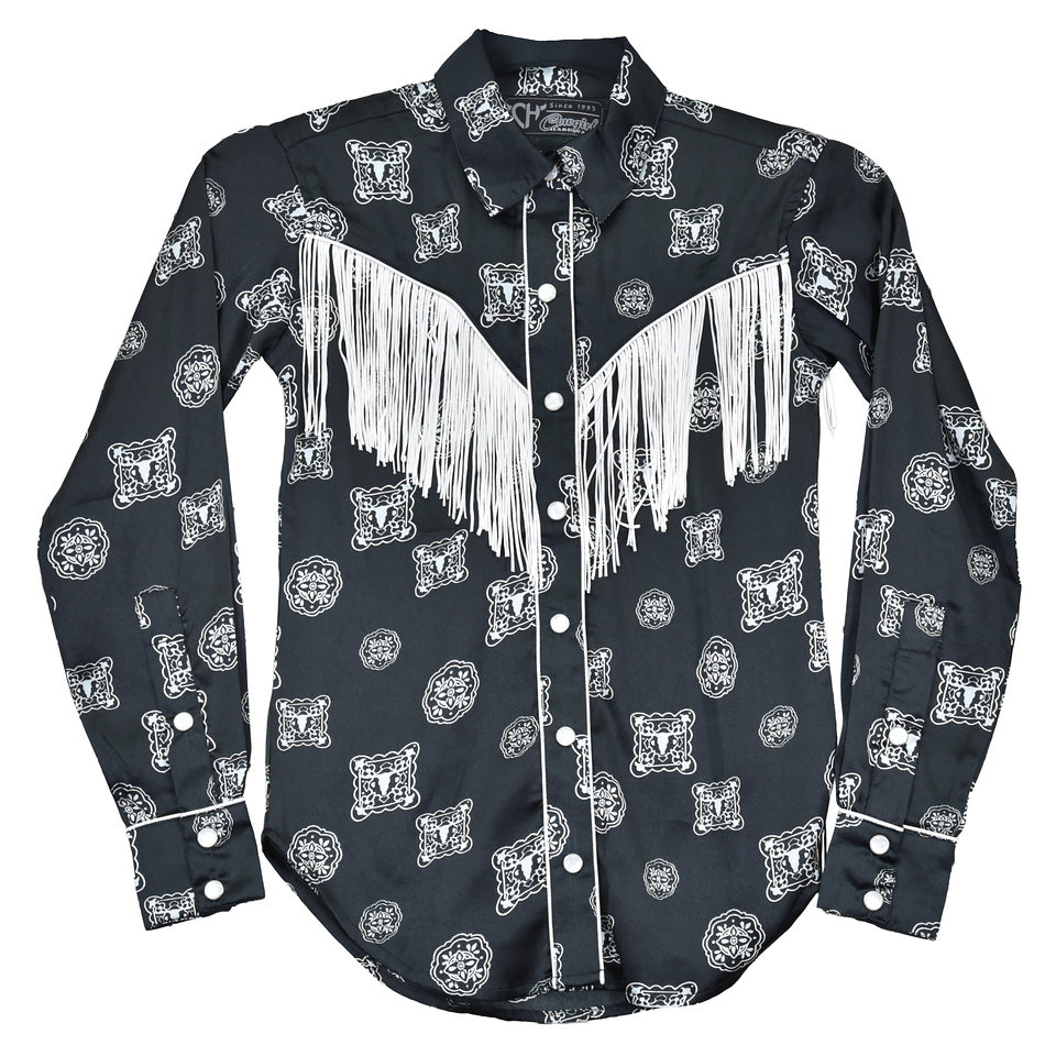 Cowboy Hardware Black Fringe Concho Long Sleeve Shirt - 425687