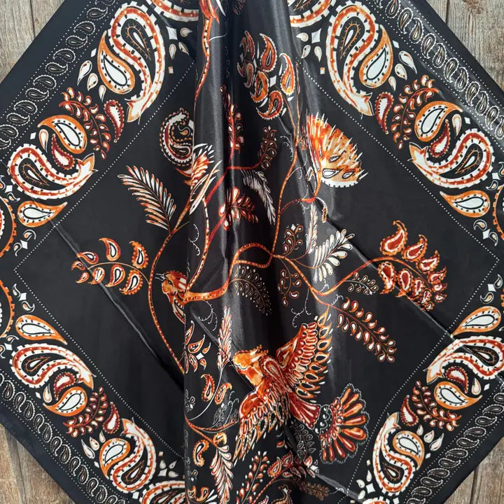 Rodeo Drive Black and Orange Floral Wild Rag - WR1012