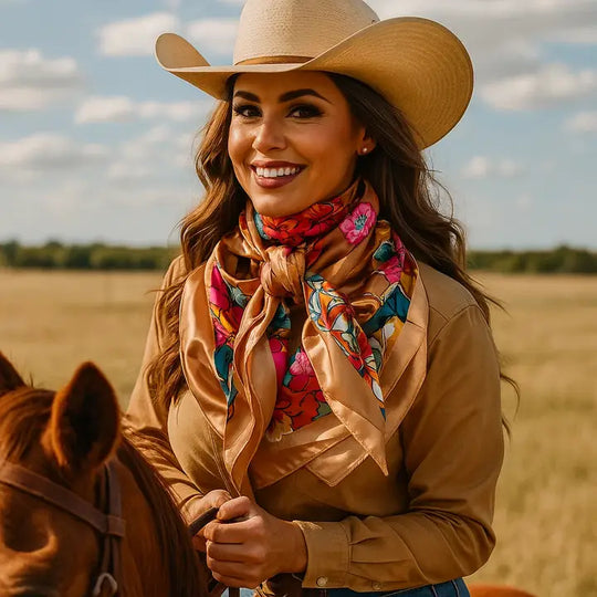 Rodeo Drive Tan Big Floral Wild Rag - WR1021